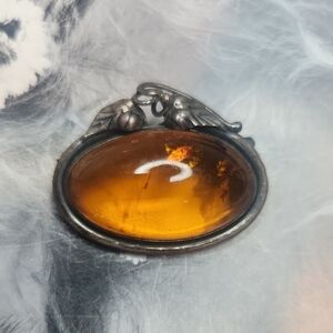 Vintage Amber Silver Brooch